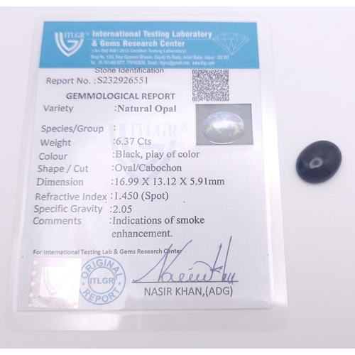 194 - A 6.37ct Impressive Ethiopian Black Fire Opal - ITLGR  Certified.