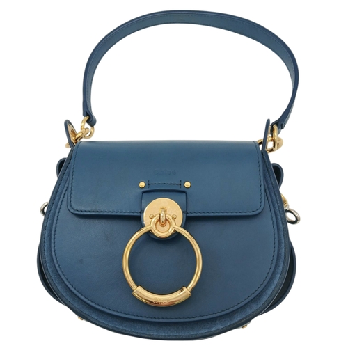 263 - A Chloé Blue Leather Tess Bag. Blue leather exterior with gold-toned hardware, top handle, detachabl... 