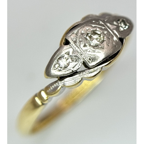 320 - AN 18K YELLOW GOLD & PLATINUM VINTAGE DIAMOND RING 2.2G TOTAL WEIGHT, SIZE L. Ref: SC 4044