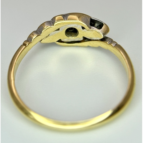 320 - AN 18K YELLOW GOLD & PLATINUM VINTAGE DIAMOND RING 2.2G TOTAL WEIGHT, SIZE L. Ref: SC 4044