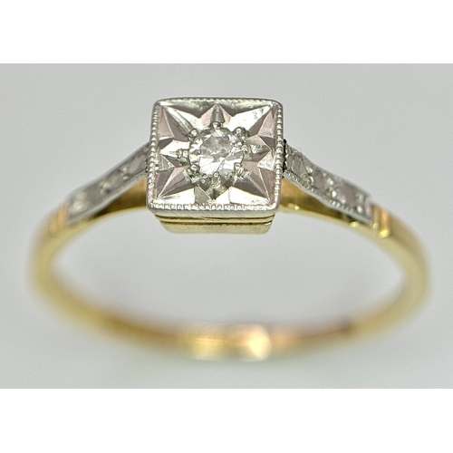 327 - AN 18K YELLOW GOLD & PLATINUM VINTAGE DIAMOND RING 2G TOTAL WEIGHT, SIZE Q. Ref: SC 4043