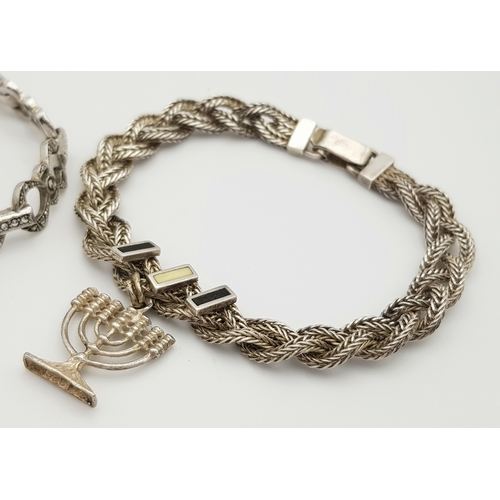 372 - Two Vintage Elegant Solid Silver 925 Bracelets, Marcasite Plait, Safety Chain. Total weight: 38.4 gr... 