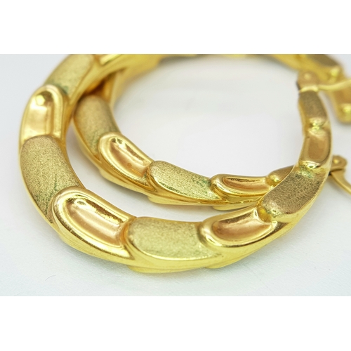 380 - A Pair of 9K Yellow Gold Creole Hoop Earrings. 3cm diameter.  2.8g