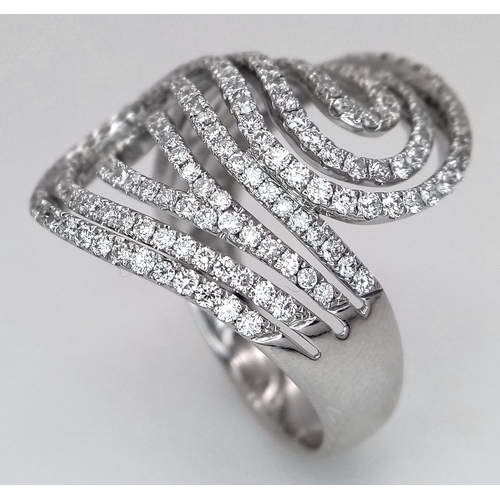 403 - A STUNNING 18K WHITE GOLD DIAMOND DESIGNER RING .     8.2gms    size s . Ref: 13348