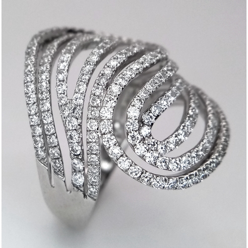 403 - A STUNNING 18K WHITE GOLD DIAMOND DESIGNER RING .     8.2gms    size s . Ref: 13348