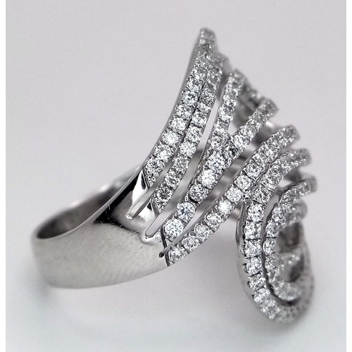 403 - A STUNNING 18K WHITE GOLD DIAMOND DESIGNER RING .     8.2gms    size s . Ref: 13348