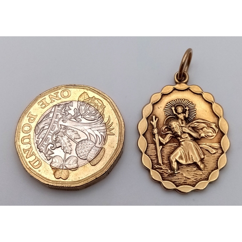 415 - A 9K YELLOW GOLD ST CHRISTOPHER PENDANT, 5.4G TOTAL WEIGHT , 32MM X 20MM . REF: PWN3319 - 3