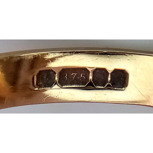 429 - A 9K YELLOW GOLD SMOKEY QUARTZ VINTAGE STYLE RING, 3.9G TOTAL WEIGHT, SIZE K. REF: TC02