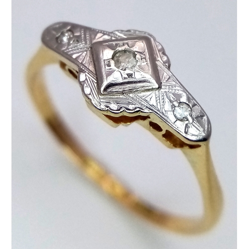 446 - AN 18K YELLOW GOLD & PLATINUM VINTAGE DIAMOND RING 2.1G TOTAL WEIGHT, SIZE M. Ref: SC 4053