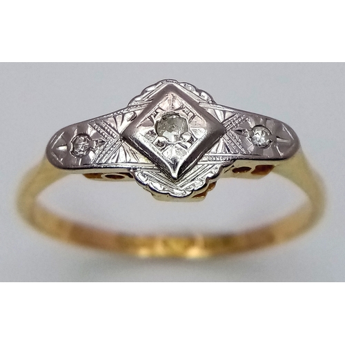 446 - AN 18K YELLOW GOLD & PLATINUM VINTAGE DIAMOND RING 2.1G TOTAL WEIGHT, SIZE M. Ref: SC 4053