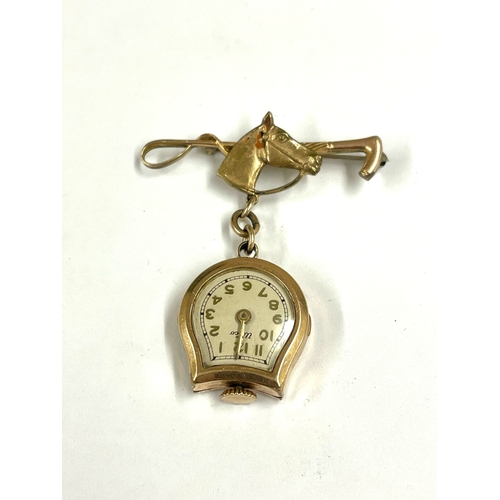 471 - A UNUSUAL , YELLOW METAL EQUINE FOB WATCH , AS FOUND .. REF: LU34