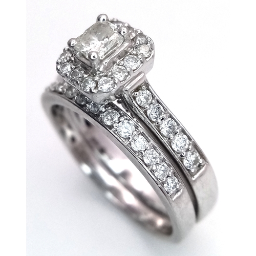 513 - Two Platinum Diamond Rings. A 0.77ctw two level size S and a diamond half eternity size S. 10.2g tot... 