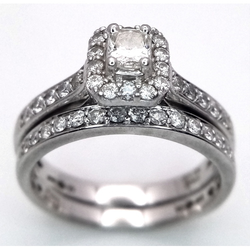 513 - Two Platinum Diamond Rings. A 0.77ctw two level size S and a diamond half eternity size S. 10.2g tot... 