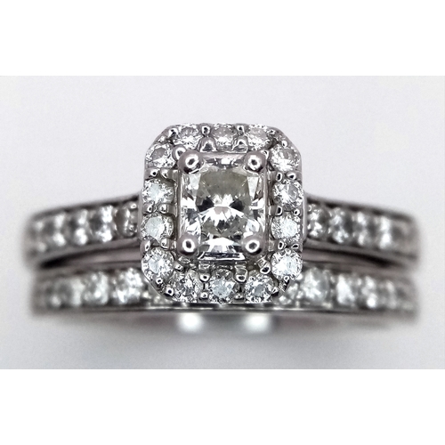 513 - Two Platinum Diamond Rings. A 0.77ctw two level size S and a diamond half eternity size S. 10.2g tot... 