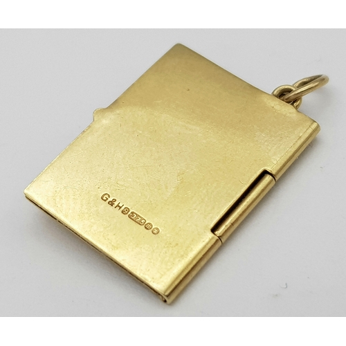 530 - A 9K YELLOW GOLD PASSPORT CHARM WHICH OPENS AND HAS THE STAMPED BOOK INSIDE 3G , 25MM X 15MM. Ref: S... 