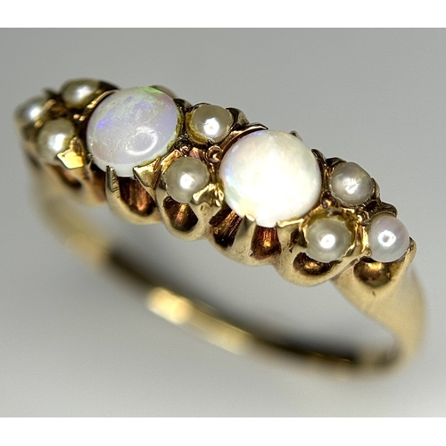 562 - A 14K YELLOW GOLD OPAL AND PEARL RING, 4MM OPAL SIZE, 1.5MM PEARL WEIGHT, 2.8G TOTAL WEIGHT, SIZE L ... 