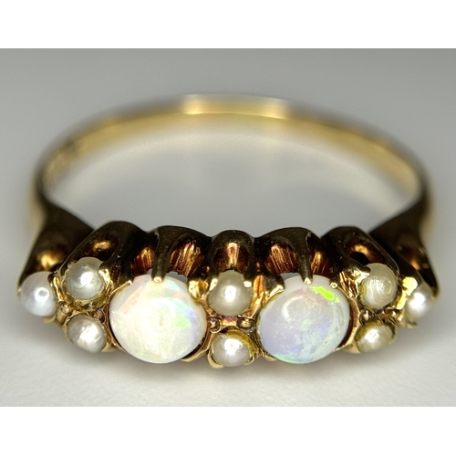 562 - A 14K YELLOW GOLD OPAL AND PEARL RING, 4MM OPAL SIZE, 1.5MM PEARL WEIGHT, 2.8G TOTAL WEIGHT, SIZE L ... 