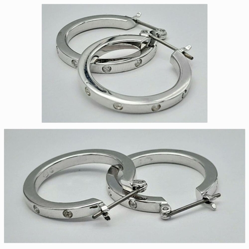 567 - Two Pairs of Swarovski White Stone Hoop Earrings. No backs for larger hoops. 2.5cm and 5cm diameter.