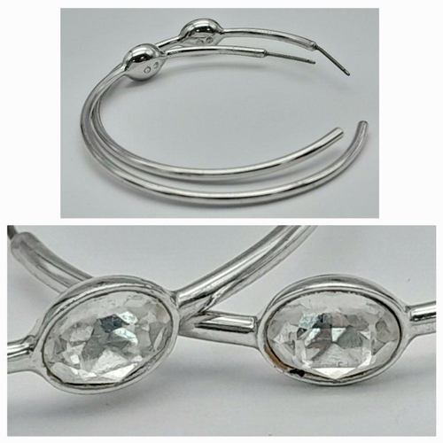 567 - Two Pairs of Swarovski White Stone Hoop Earrings. No backs for larger hoops. 2.5cm and 5cm diameter.