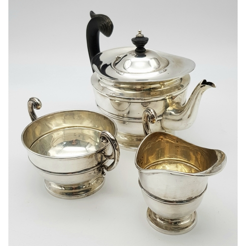 575 - An Antique 1909 Edward VII Sterling Silver Three Piece Teaset. Birmingham hallmarks. Stewart Dawson ... 