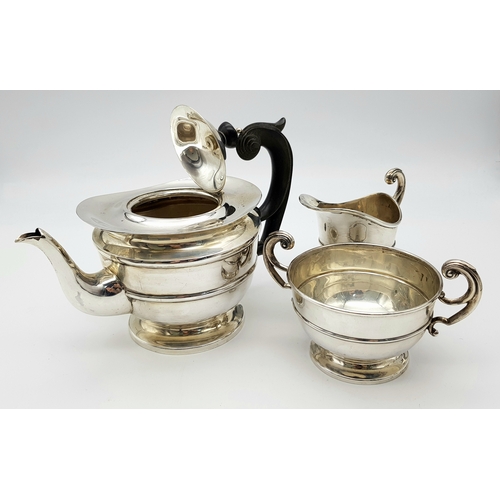 575 - An Antique 1909 Edward VII Sterling Silver Three Piece Teaset. Birmingham hallmarks. Stewart Dawson ... 