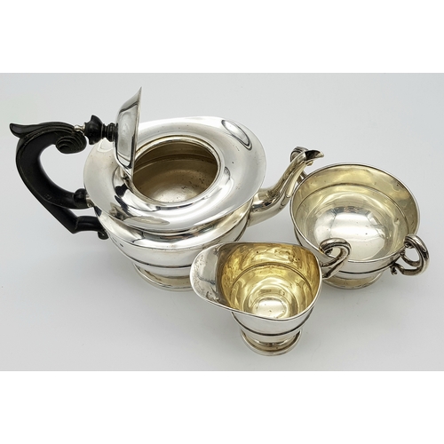 575 - An Antique 1909 Edward VII Sterling Silver Three Piece Teaset. Birmingham hallmarks. Stewart Dawson ... 