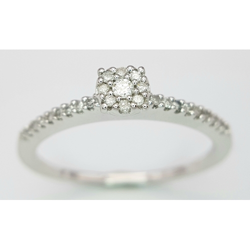 642 - A 9K WHITE GOLD DIAMOND RING 0.15CT, 2.2G TOTAL WEIGHT, SIZE P. Ref: 9256