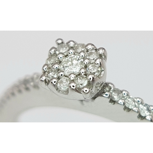 642 - A 9K WHITE GOLD DIAMOND RING 0.15CT, 2.2G TOTAL WEIGHT, SIZE P. Ref: 9256