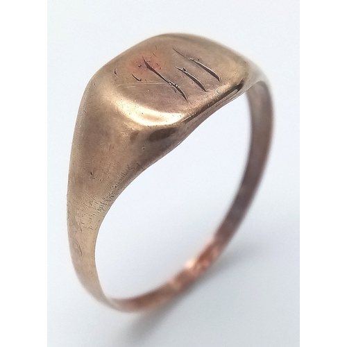 675 - A Vintage 9K Yellow Gold Small Signet Ring. Size P. 2.46g