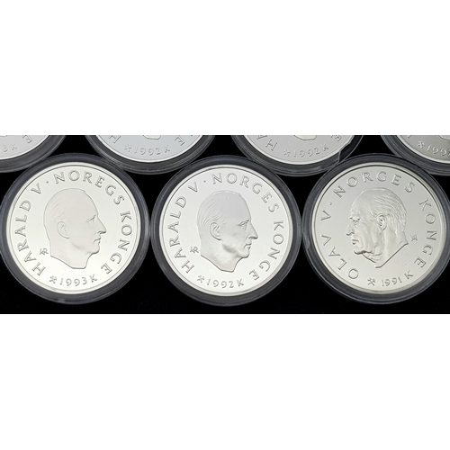 1759 - Ten Uncirculated Sterling Silver 1994 Winter Olympic, Lillehammer Commemorative Coins.  170g. In pla... 