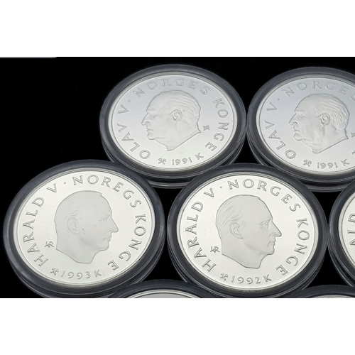 1759 - Ten Uncirculated Sterling Silver 1994 Winter Olympic, Lillehammer Commemorative Coins.  170g. In pla... 