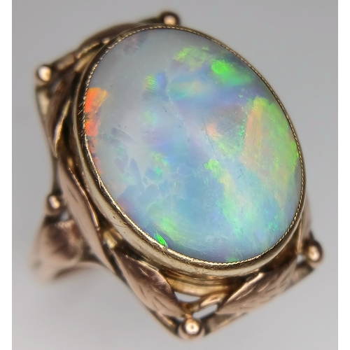 1760 - An Antique Arts and Crafts Style (Possibly Sibyl Dunlop) 15K Rose Gold and Natural Black Opal Caboch... 