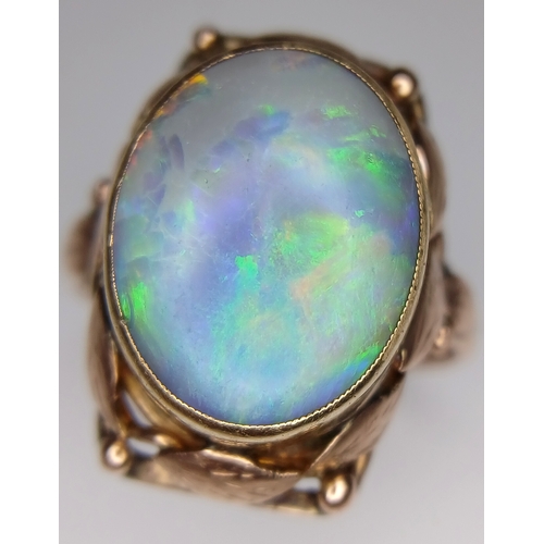 1760 - An Antique Arts and Crafts Style (Possibly Sibyl Dunlop) 15K Rose Gold and Natural Black Opal Caboch... 