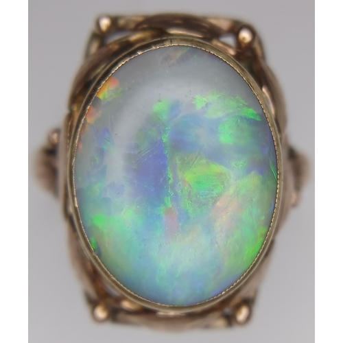 1760 - An Antique Arts and Crafts Style (Possibly Sibyl Dunlop) 15K Rose Gold and Natural Black Opal Caboch... 