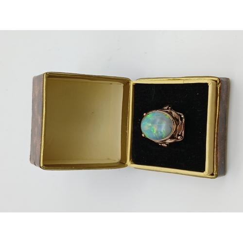 1760 - An Antique Arts and Crafts Style (Possibly Sibyl Dunlop) 15K Rose Gold and Natural Black Opal Caboch... 