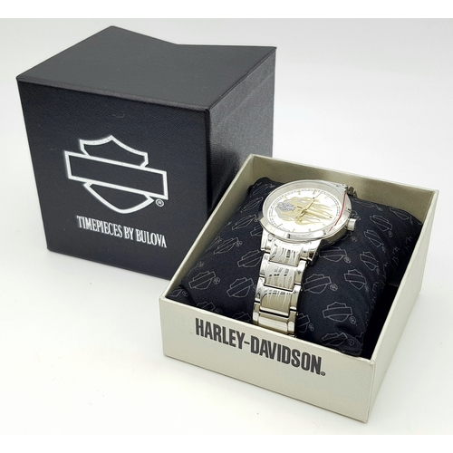 199 - A rare HARLEY DAVIDSON watch designed by the American Designer House BULOVA, case 34 mm, dial with t... 