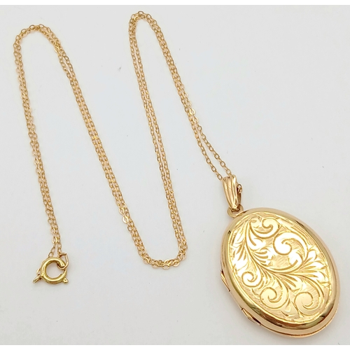 212 - A 9K YELLOW GOLD OVAL LOCKET ON 9K YELLOW GOLD TRACE CHAIN 5.1G TOTAL WEIGHT, 46CM LENGTH. REF: A/S ... 