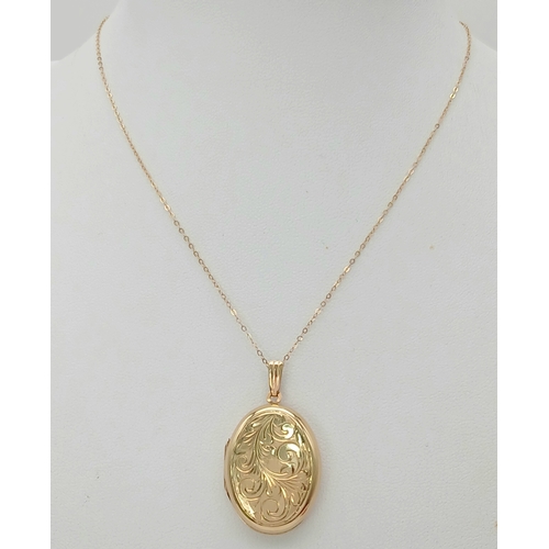 212 - A 9K YELLOW GOLD OVAL LOCKET ON 9K YELLOW GOLD TRACE CHAIN 5.1G TOTAL WEIGHT, 46CM LENGTH. REF: A/S ... 