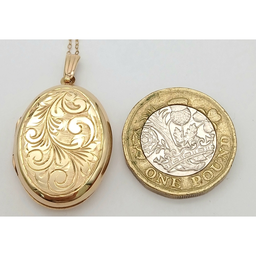 212 - A 9K YELLOW GOLD OVAL LOCKET ON 9K YELLOW GOLD TRACE CHAIN 5.1G TOTAL WEIGHT, 46CM LENGTH. REF: A/S ... 