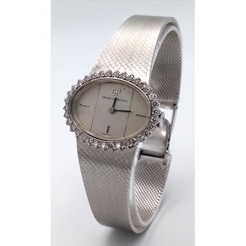 99 - A GIRARD PERREGAUX DIAMOND SET MANUAL WIND BRACELET WATCH. FULL WORKING ORDER AF 60% SILVER. REF: TA... 