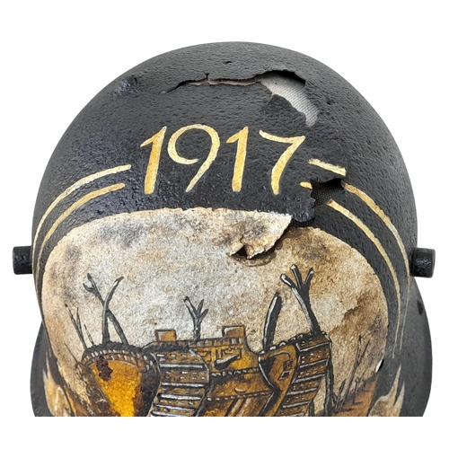 152 - A WW1 German M16 Stahlhelm that was found near Cambrai, France. It has been decorated with a post Wa... 