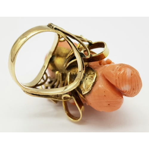 157 - An important, Japanese Meiji Era (1868-1912), 18 K yellow gold ring with an exquisite, large, highly... 