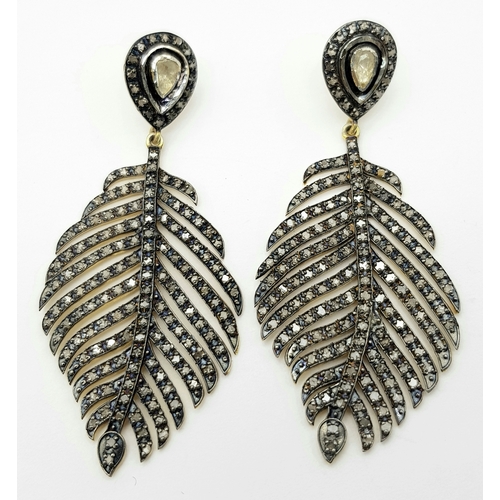 171 - A magnificent, silver and gold pair of earrings with old cut, faceted, natural diamonds (total 2.80 ... 