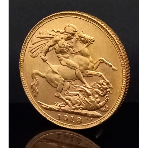 181 - A 1918 GEORGE V PERTH FULL SOVEREIGN COIN. 22K GOLD.
EF. C-5004.