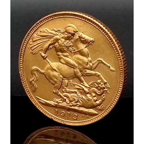 195 - A 1912 GEORGE V SYDNEY MINT FULL SOVEREIGN. 22K GOLD. EF. C-5012