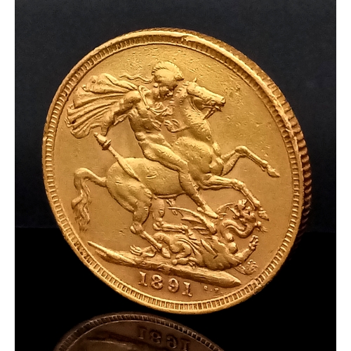 25 - AN 1891 QUEEN VICTORIA SYDNEY MINT FULL SOVEREIGN. 22K GOLD. C-5013