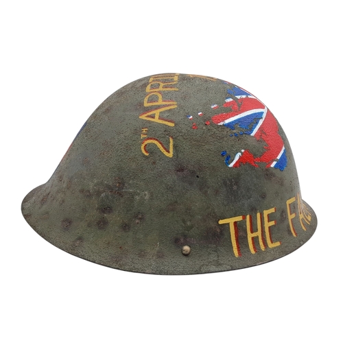 96 - An Original 1980’s British Mk IV Helmet with a hand painted memorial to the 1st Battalion of the Wel... 