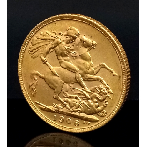 153 - A 1906 EDWARD VII FULL SOVEREIGN COIN. 22K GOLD. C-5002