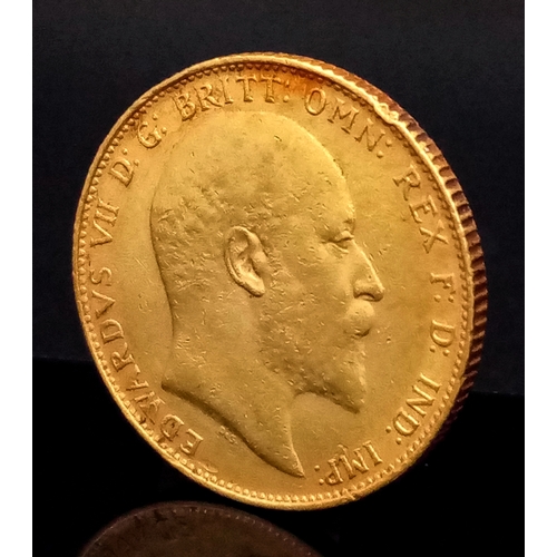 160 - A 1910 EDWARD VII FULL SOVEREIGN COIN. 22K GOLD. C-5003.