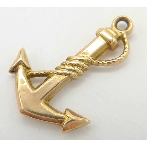 1184 - A 9K Yellow Gold Anchor Pendant/Charm. 2cm. 0.4g